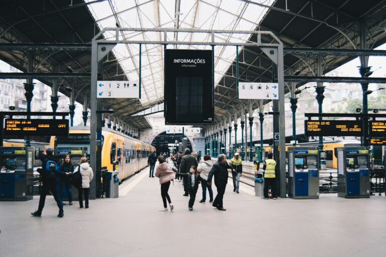 people walking in train station